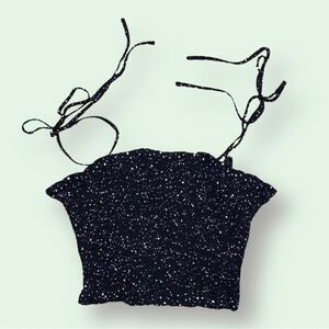 English Factory Black White Smocked Crop Top Shoulder Tie Women's Size Small